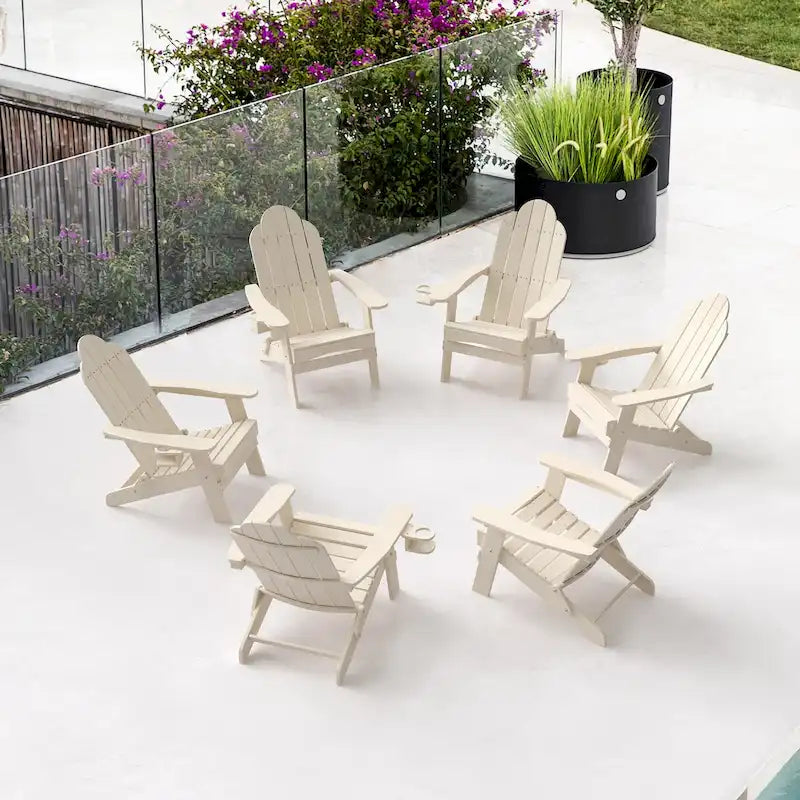 LUE BONA Foldable HDPS Weather Resistant Patio Adirondack Chairs With Cup Holder Set of 6 - 35 D x 30 W x 36.2 H