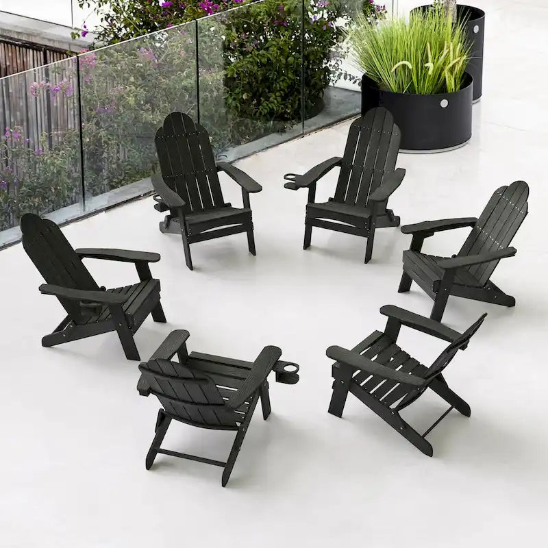 LUE BONA Foldable HDPS Weather Resistant Patio Adirondack Chairs With Cup Holder Set of 6 - 35 D x 30 W x 36.2 H