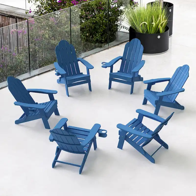 LUE BONA Foldable HDPS Weather Resistant Patio Adirondack Chairs With Cup Holder Set of 6 - 35 D x 30 W x 36.2 H