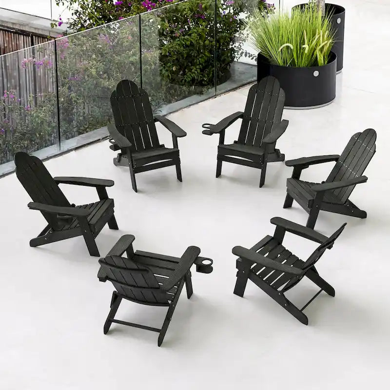 LUE BONA Foldable HDPS Weather Resistant Patio Adirondack Chairs With Cup Holder Set of 6 - 35 D x 30 W x 36.2 H
