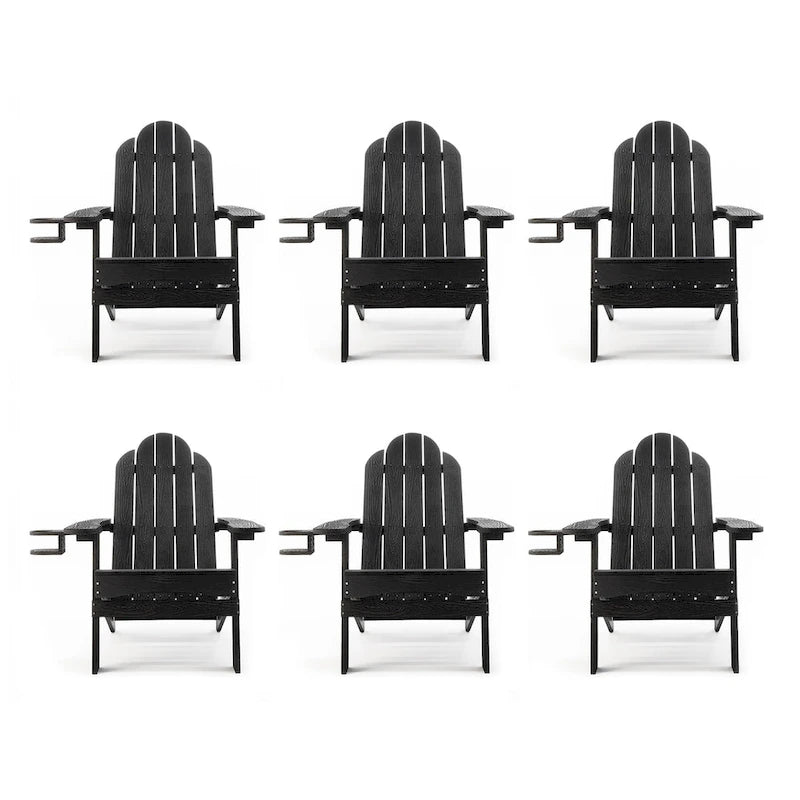 LUE BONA Foldable HDPS Weather Resistant Patio Adirondack Chairs With Cup Holder Set of 6 - 35 D x 30 W x 36.2 H