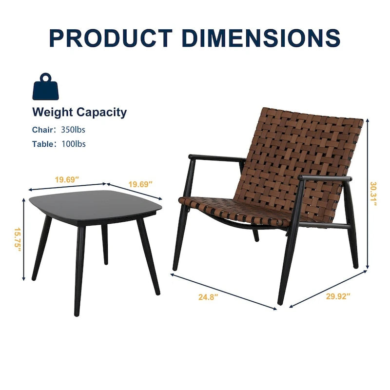 3 Piece Patio Outdoor Bistro Set with Coffee Table