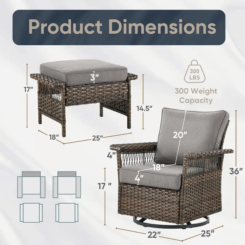 Swivel Rocking Chairs with Ottomans - Brown