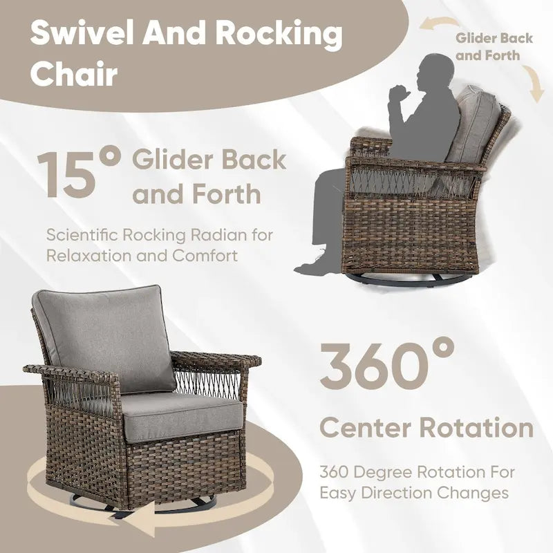 Swivel Rocking Chairs with Ottomans - Brown