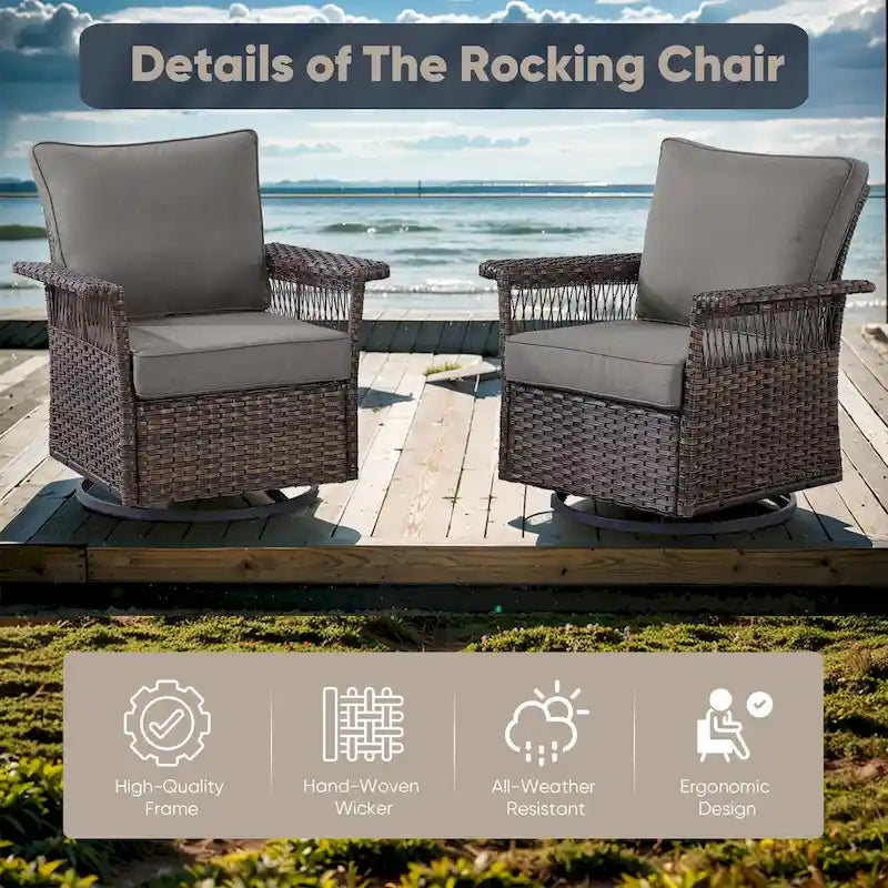 Swivel Rocking Chairs with Ottomans - Brown