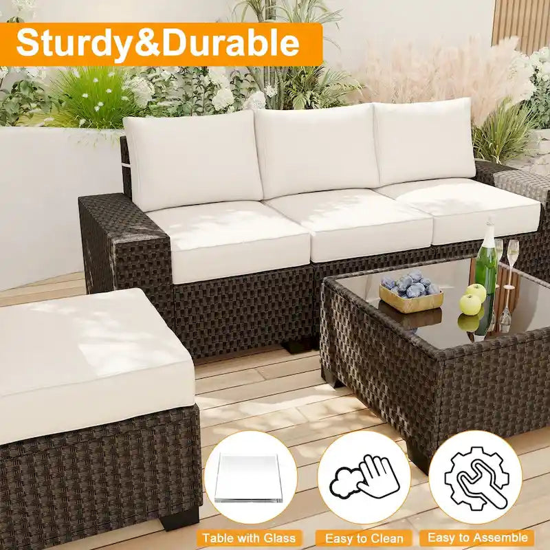 6 Piece Patio Furniture Sets By Rattan Furniture Set With Glass Table And Outdoor Patio Sofa