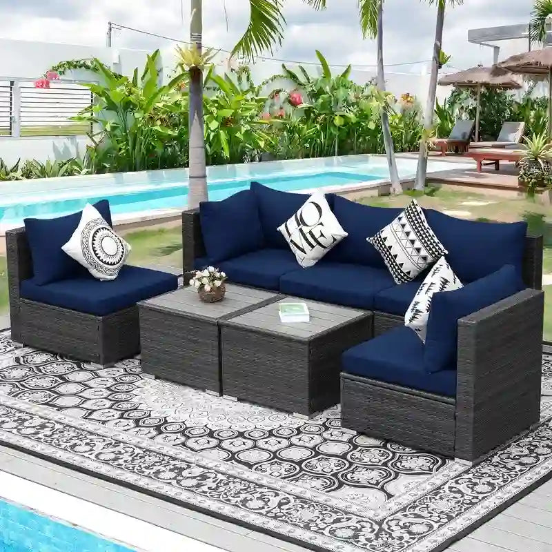FINCATI 7 Pieces Patio Outdoor Furniture Sofa Set with Coffee Table