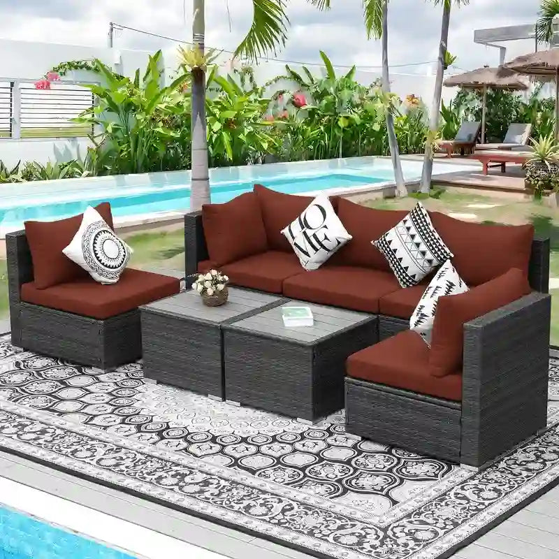 FINCATI 7 Pieces Patio Outdoor Furniture Sofa Set with Coffee Table