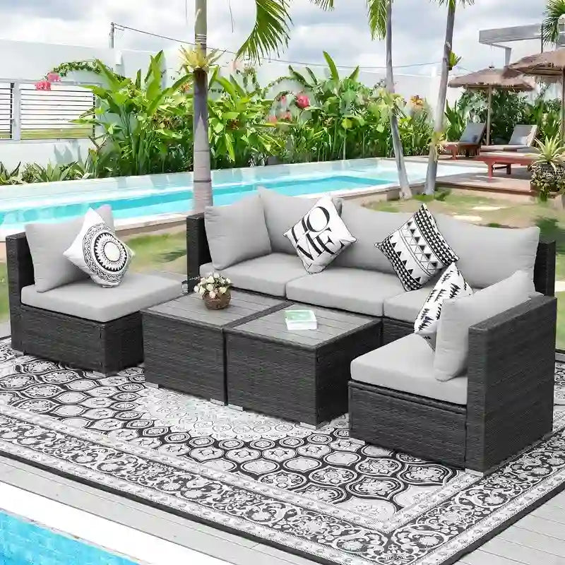 FINCATI 7 Pieces Patio Outdoor Furniture Sofa Set with Coffee Table