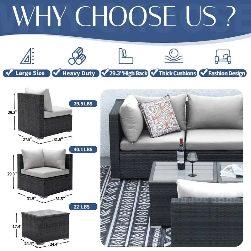 FINCATI 7 Pieces Patio Outdoor Furniture Sofa Set with Coffee Table