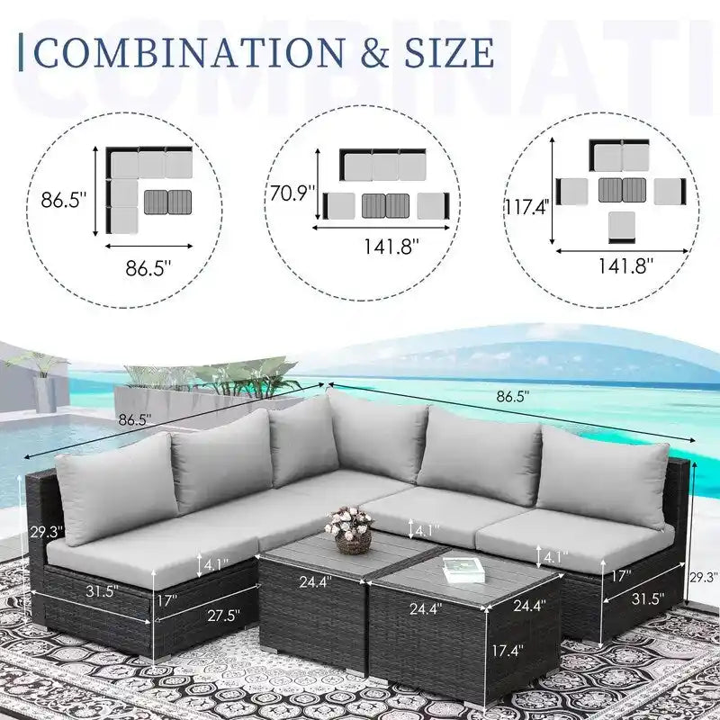FINCATI 7 Pieces Patio Outdoor Furniture Sofa Set with Coffee Table