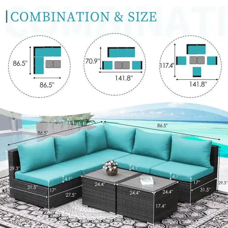 FINCATI 7 Pieces Patio Outdoor Furniture Sofa Set with Coffee Table