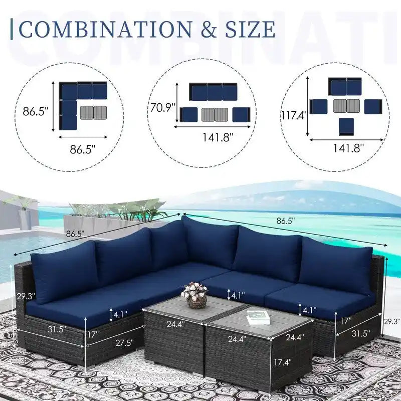 FINCATI 7 Pieces Patio Outdoor Furniture Sofa Set with Coffee Table