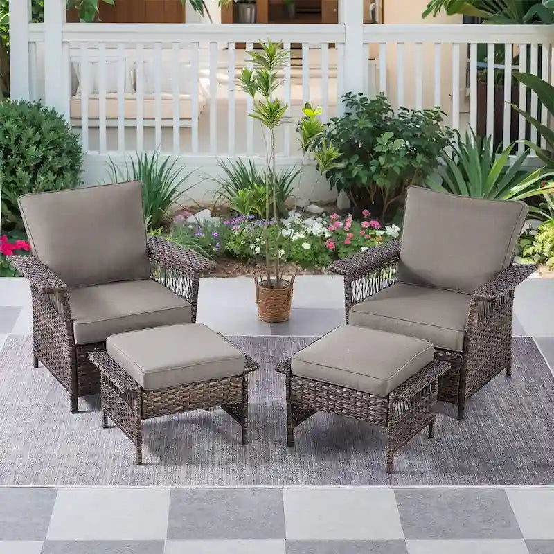 Gymojoy 4PCS Patio Rattan Chair Ottomans Set - Brown