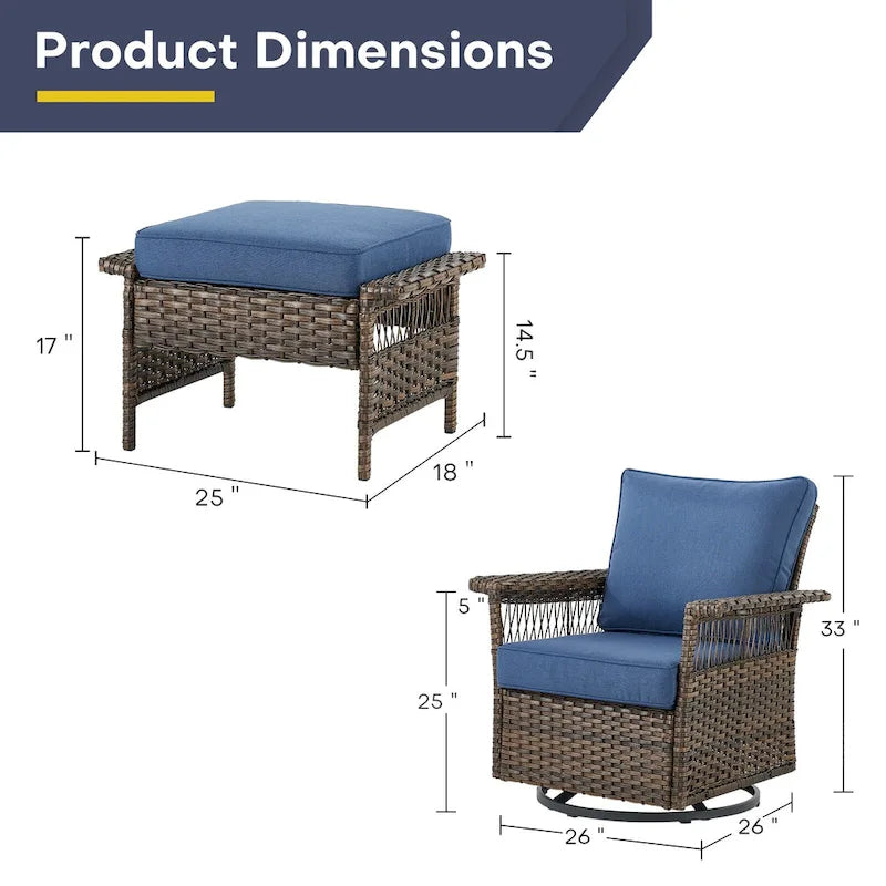 Gymojoy 4PCS Patio Rattan Chair Ottomans Set - Brown