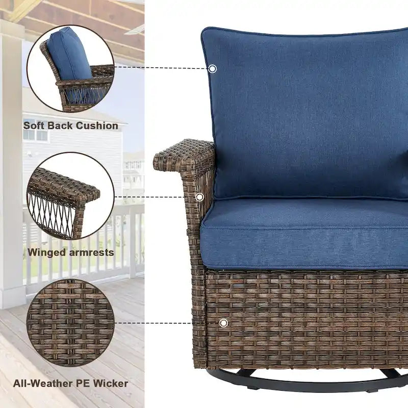 Gymojoy 4PCS Patio Rattan Chair Ottomans Set - Brown