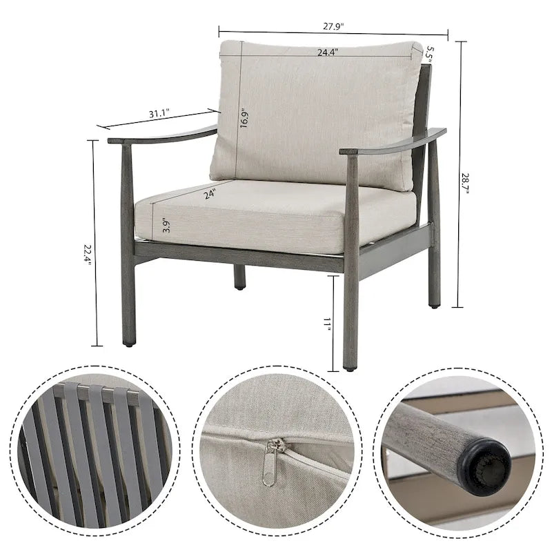 3-Piece Aluminum Patio Conversation Set with Webbing Chair Back and Cushions