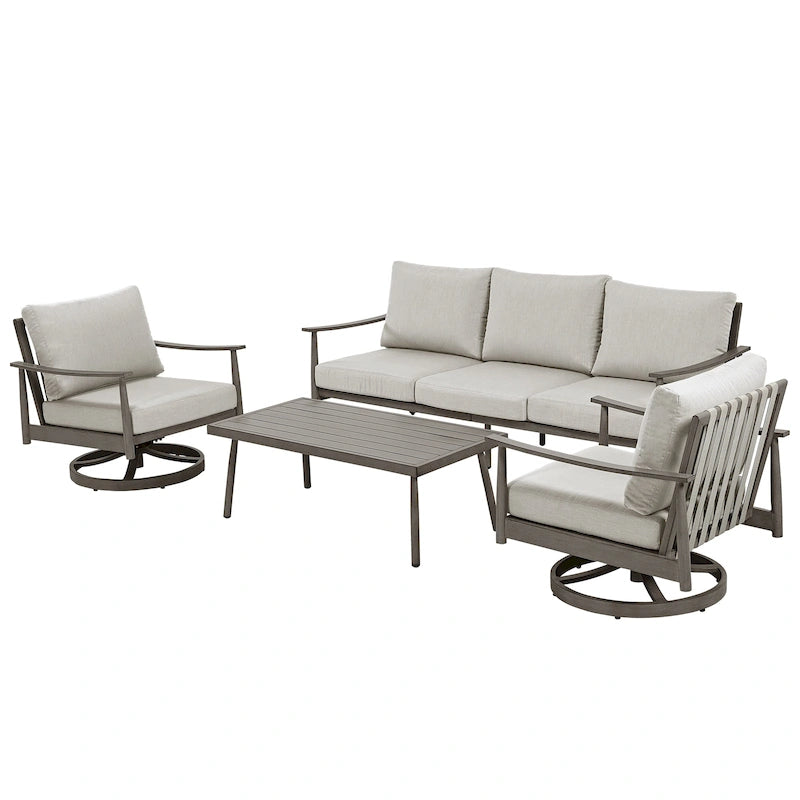 5-Person Aluminum Patio Conversation Set with 2 Swivel Chairs, Loveseat and Coffee Table