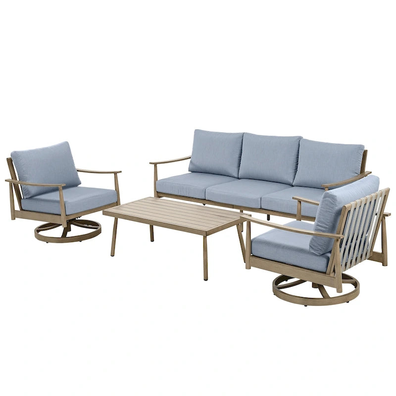 5-Person Aluminum Patio Conversation Set with 2 Swivel Chairs, Loveseat and Coffee Table