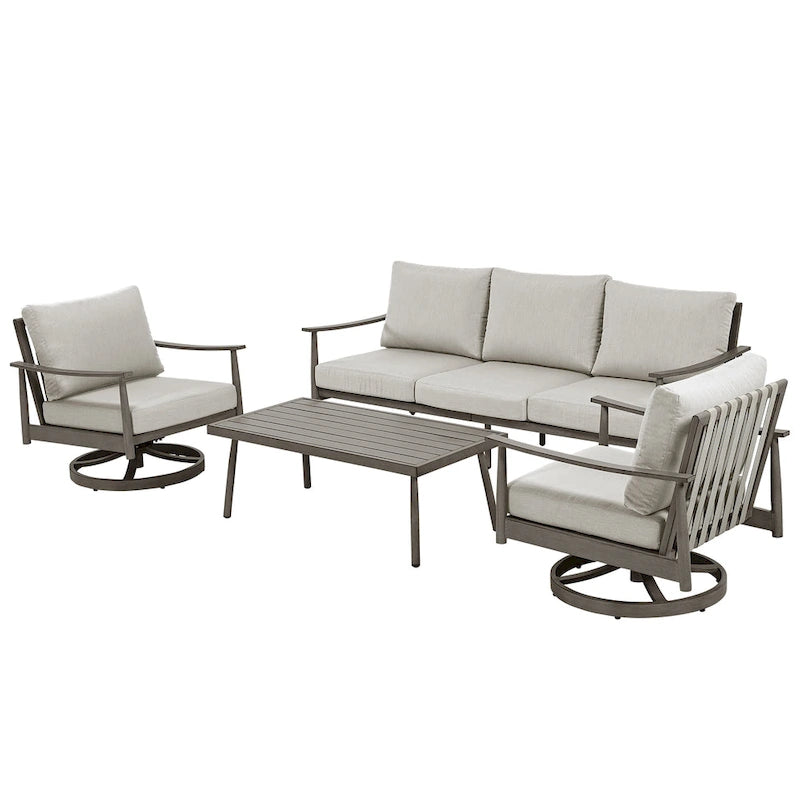 5-Person Aluminum Patio Conversation Set with 2 Swivel Chairs, Loveseat and Coffee Table
