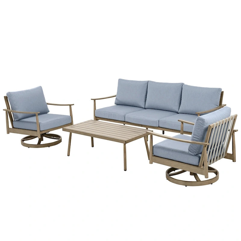 5-Person Aluminum Patio Conversation Set with 2 Swivel Chairs, Loveseat and Coffee Table