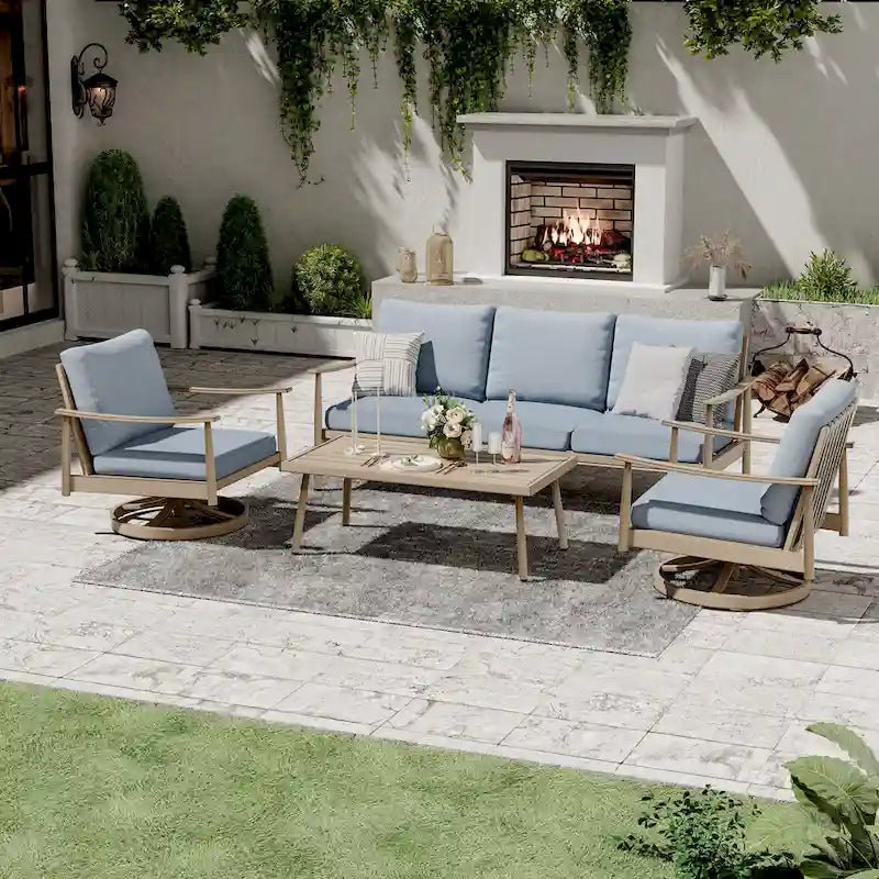 5-Person Aluminum Patio Conversation Set with 2 Swivel Chairs, Loveseat and Coffee Table