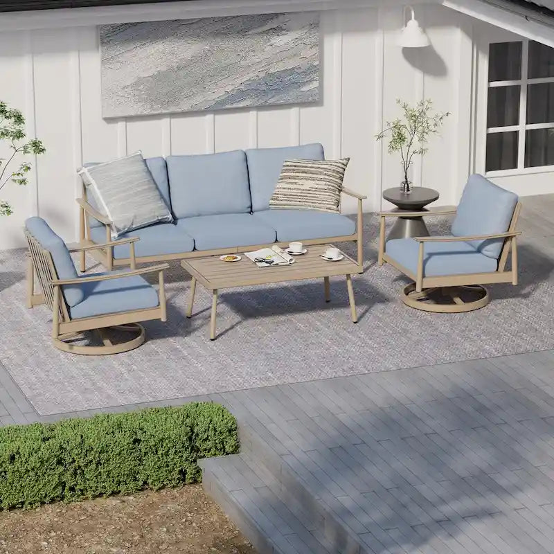 5-Person Aluminum Patio Conversation Set with 2 Swivel Chairs, Loveseat and Coffee Table