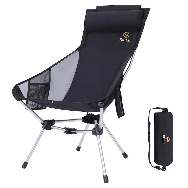 Ultralight High Back Folding Camping Chair, Backpacking Chair, Compact & Heavy Duty Outdoor with 2 Side Pockets