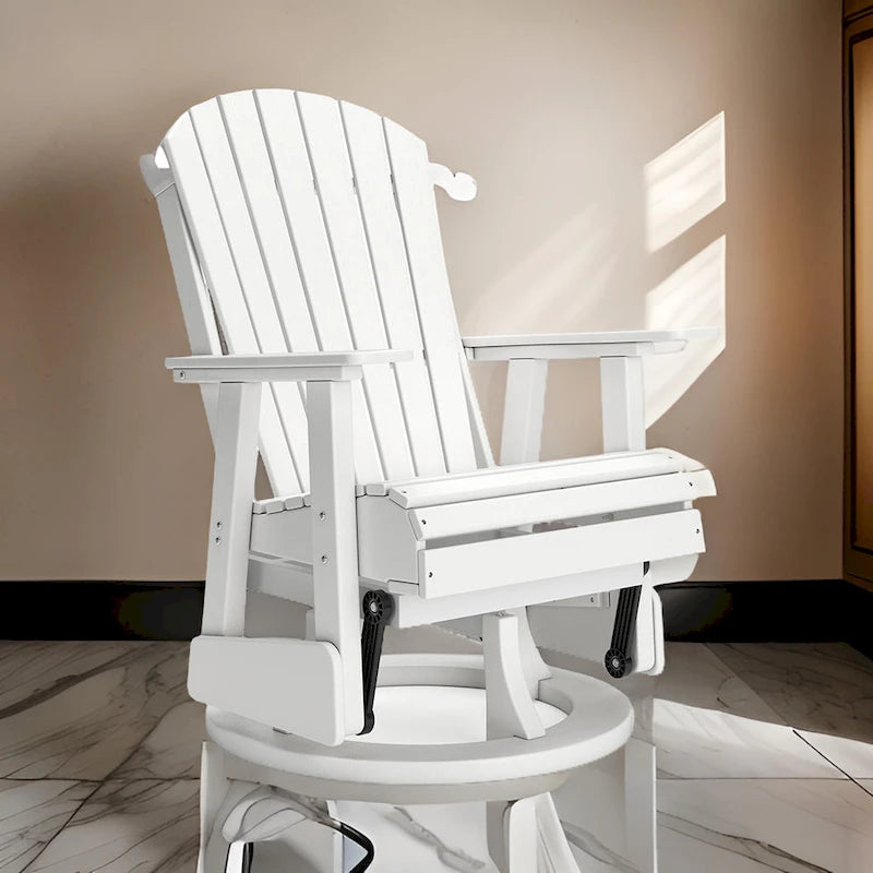 Sami 31 Inch Outdoor Swivel Glider Chair, Slatted, Adirondack, White Finish