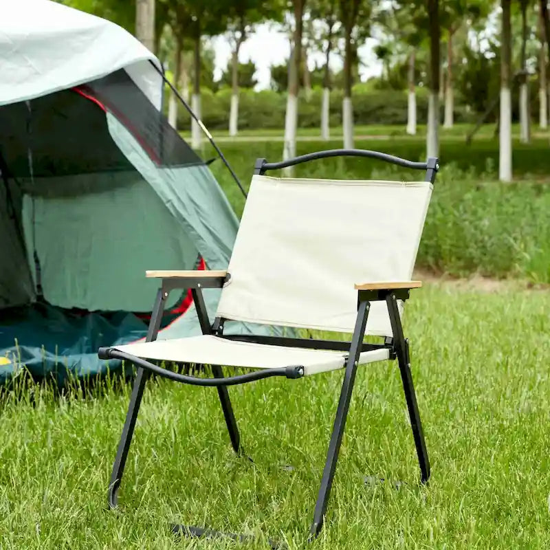 Portable Folding Outdoor Chair For Camping In Beige