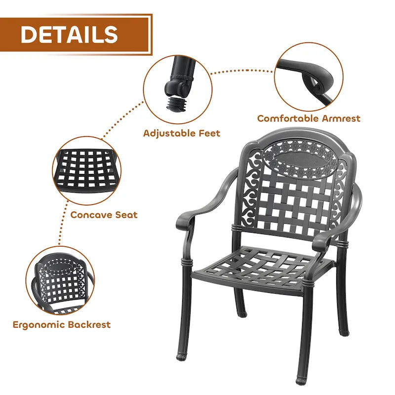 5/7-Piece Cast Aluminum Outdoor Dining Set with 47.24 in. Round Table and Random Color Seat Cushions
