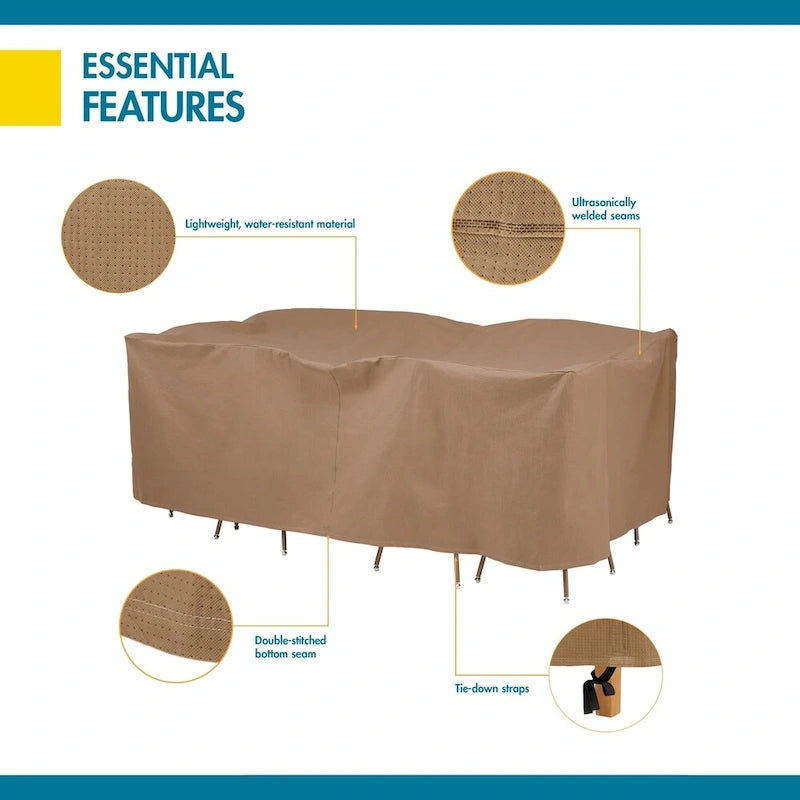 Duck Covers Essential Water-Resistant 90 Inch Rectangular/Oval Patio Table & Chair Set Cover