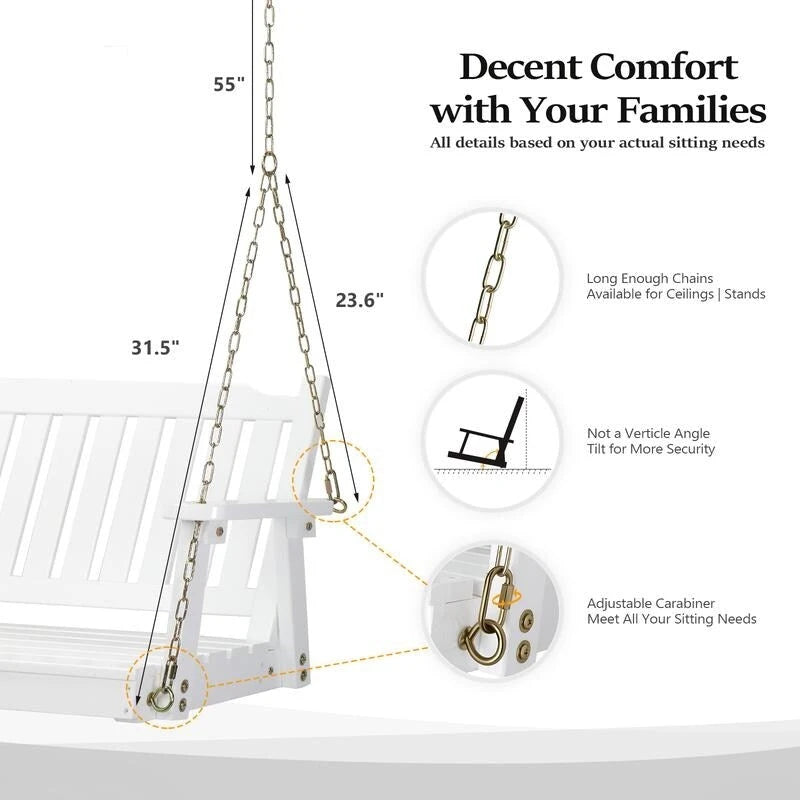 VINGLI 3.6ft White Regular Simple Model with 4mm Chain Wooden Swing Set