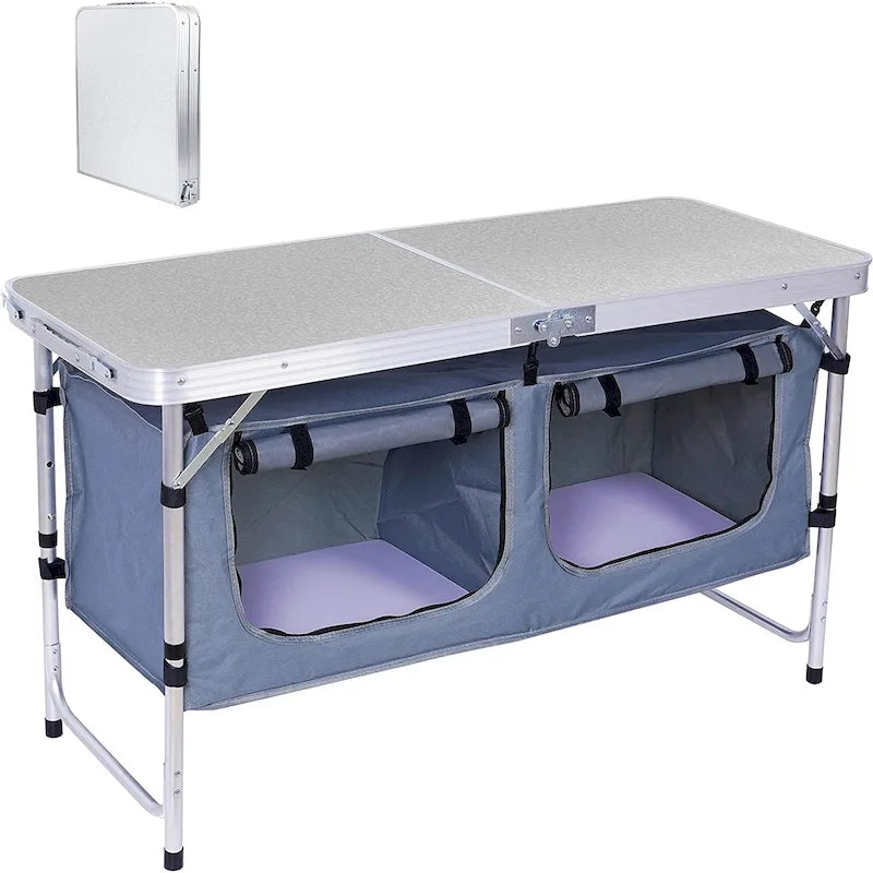 Folding Table, Camping Table Adjustable Height, Pliante Portable, Pliante Extrieure, Portable Camping Table with Storage