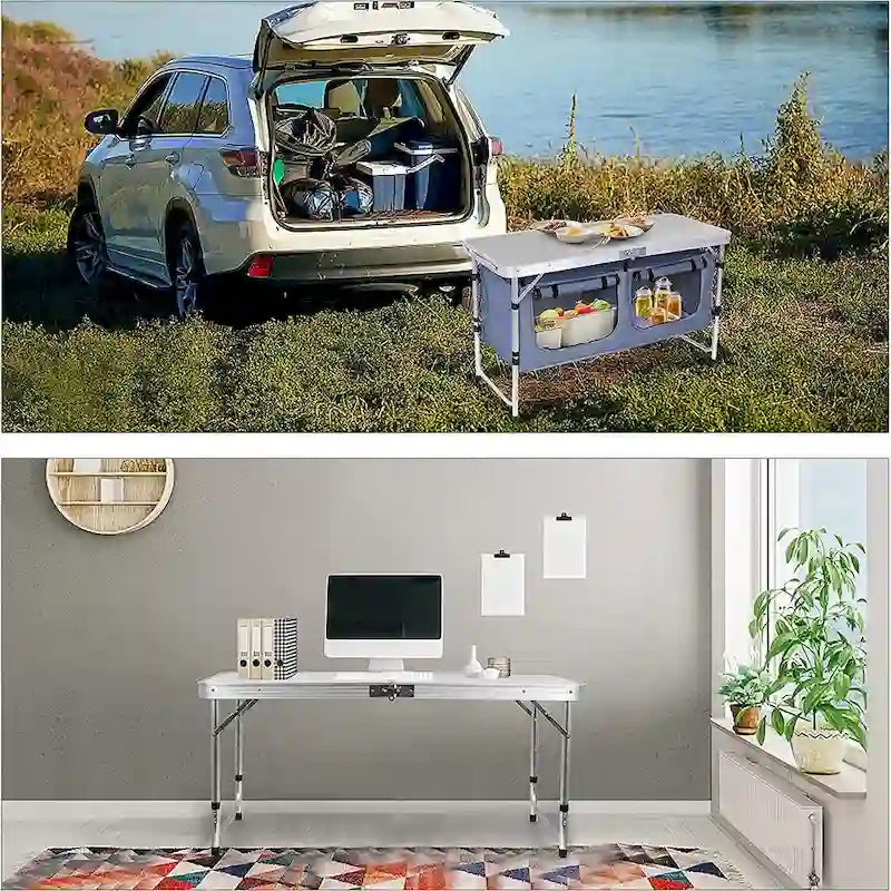 Folding Table, Camping Table Adjustable Height, Pliante Portable, Pliante Extrieure, Portable Camping Table with Storage