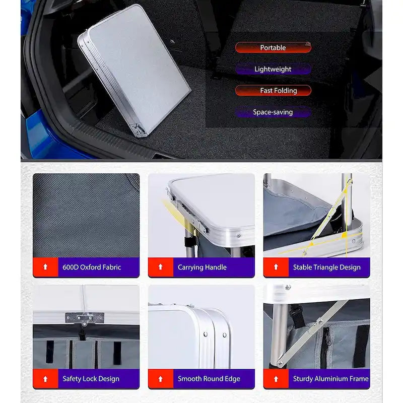 Folding Table, Camping Table Adjustable Height, Pliante Portable, Pliante Extrieure, Portable Camping Table with Storage