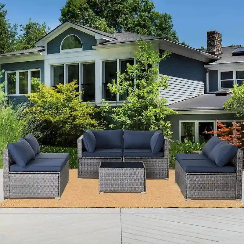 Outdoor 7-Piece Wicker Sectional Set with Cushions and Coffee Table