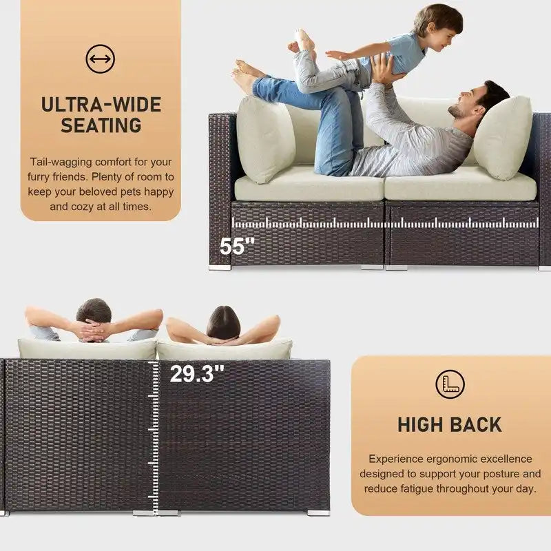 FINCATI Outdoor 7-piece Extra Large High Back Patio Furniture Set with Propane Gas Fire Pit Table, Conversation Wicker Couch Set