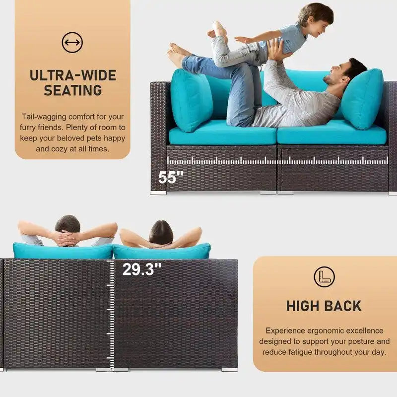 FINCATI Outdoor 7-piece Extra Large High Back Patio Furniture Set with Propane Gas Fire Pit Table, Conversation Wicker Couch Set