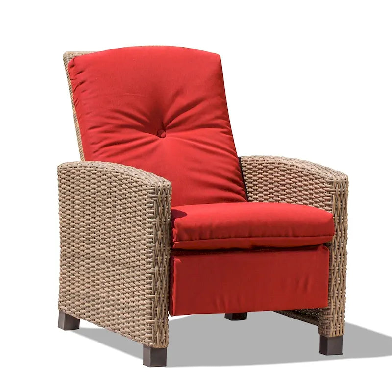 Indoor & Outdoor Recliner, All-Weather Wicker Reclining Patio Chair, Red Cushion (1 Chair)