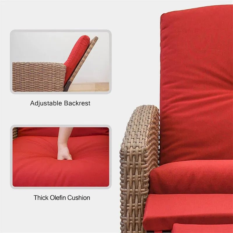 Indoor & Outdoor Recliner, All-Weather Wicker Reclining Patio Chair, Red Cushion (1 Chair)