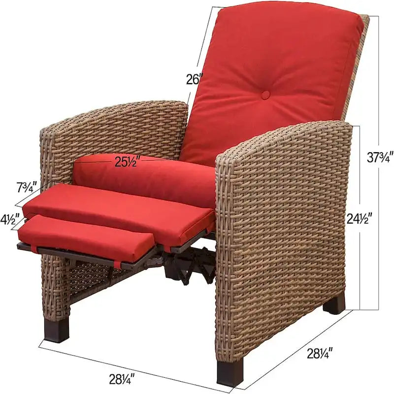 Indoor & Outdoor Recliner, All-Weather Wicker Reclining Patio Chair, Red Cushion (1 Chair)