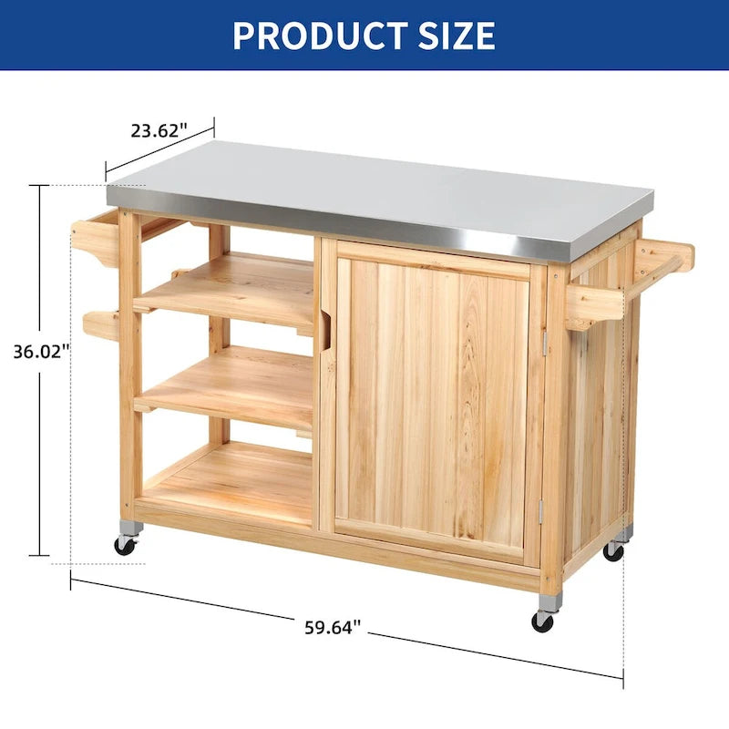 Moasis Outdoor Kitchen Island Rolling Trolley Cart with Stainless Steel Tabletop